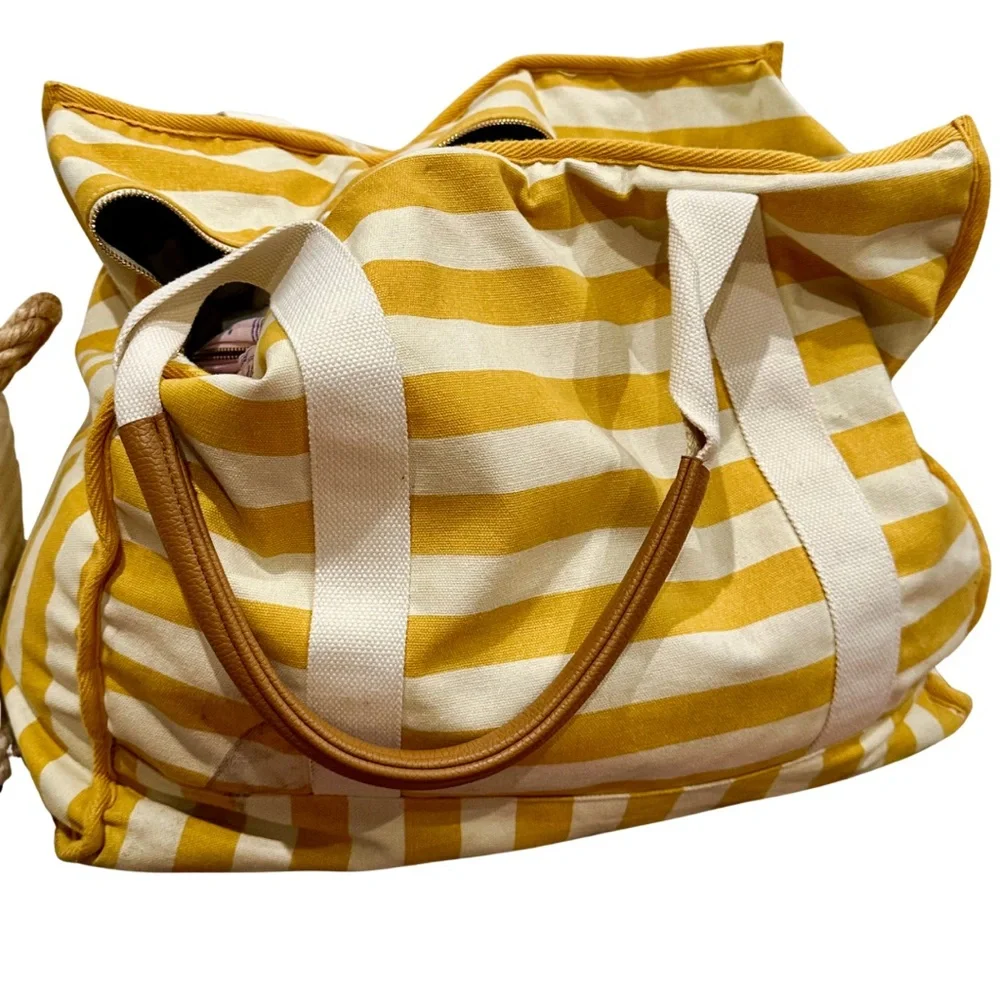 A NEW DAY Striped Beach & To/From Tote Bag in Bright Sunny Yellow Stripe - Picture 1 of 1